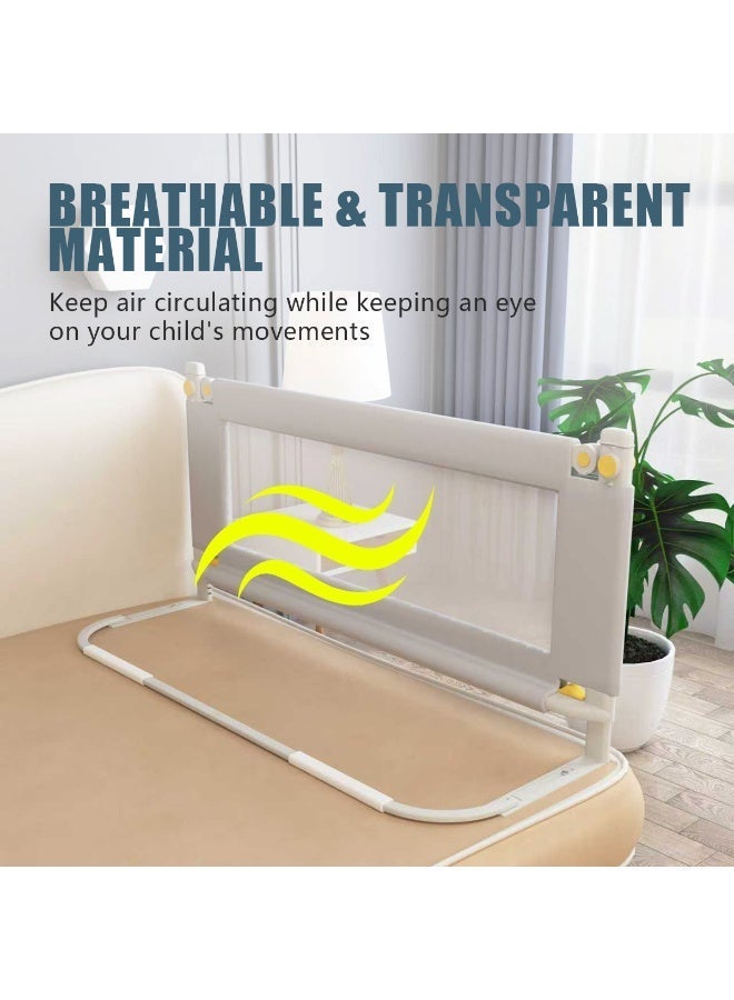 ميشيدا سياج حماية لسرير بحجم كوين (قطعة واحدة)، سياج جانبي للأطفال بدون حفر مع قابلية تعديل الارتفاع، حواجب جانبية أمان سميكة للأطفال / درابزين سرير للأطفال، بتصميم الدب الرمادي - Image 2